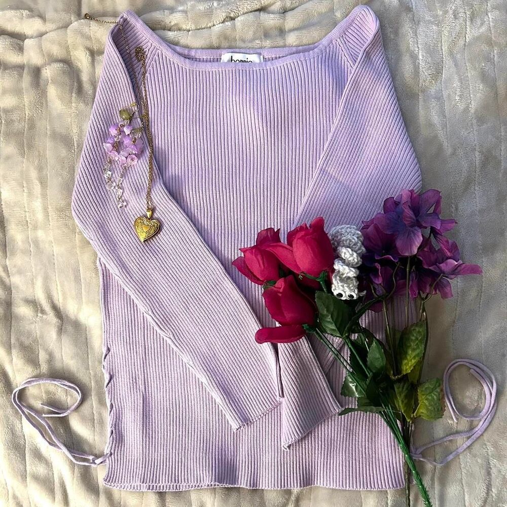 Purple Long Sleeve Top With Braided Strings On Side